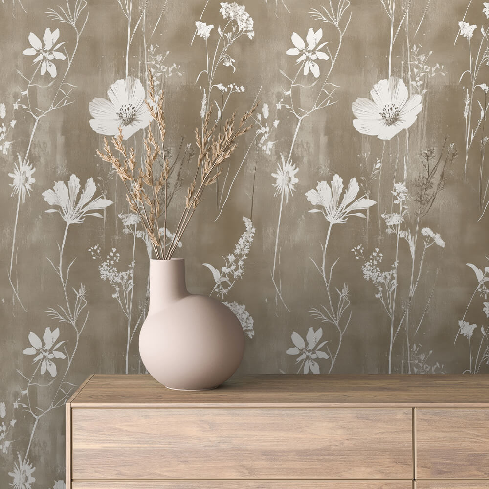 Zarte Blumenzeichnung auf warmem Braun: FLORAL 0078 ist stilvoll, beruhigend & selbstklebend. Perfekt für stilvolle Natürlichkeit zuhause!