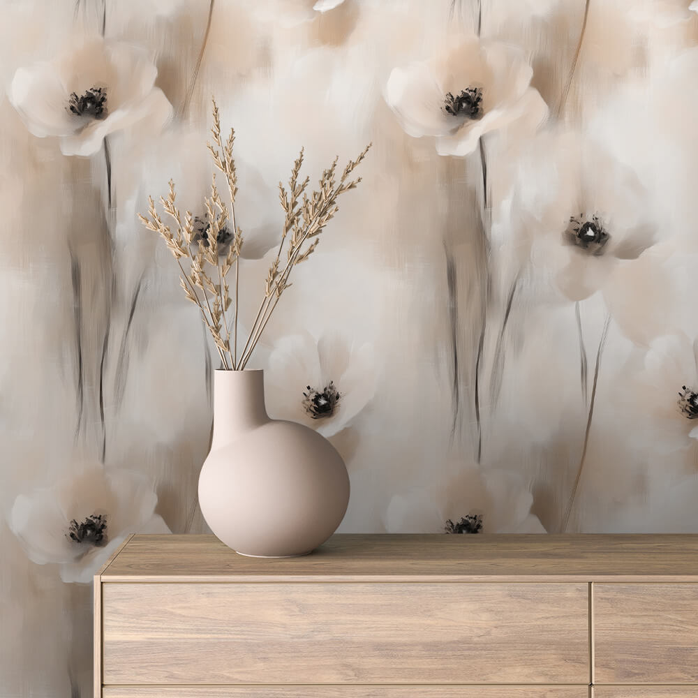 Zarte Blumentapete in Beige: FLORAL 0080 schafft eine ruhige, stilvolle Atmosphäre. Selbstklebend, abziehbar & einfach anzubringen – perfekt für dein Zuhause.