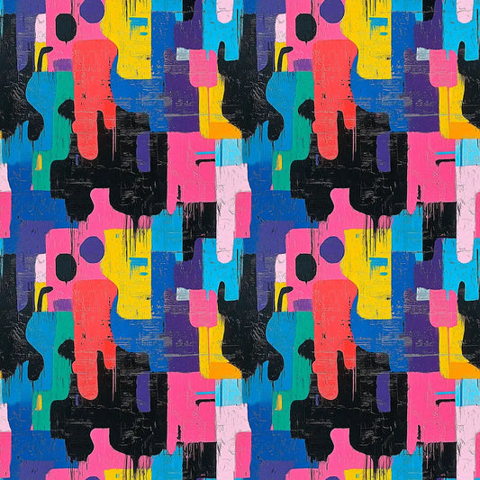 Gaming Tapete Urban Flow – grosse abstrakte Pinselstriche und Farbflaechen in kraeftigen Toenen auf blauem Grund