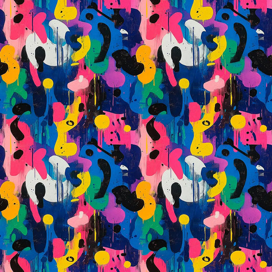 Gaming Tapete Paint Pulse – abstrakte bunte Farbkleckse und Pinselstriche auf dunkelblauem Hintergrund