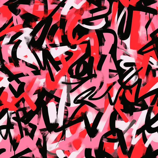 Gaming Tapete Graffiti Vibes – dynamische Street-Art-Pinselzuege in Rot- und Pinktonen auf schwarzem Grund