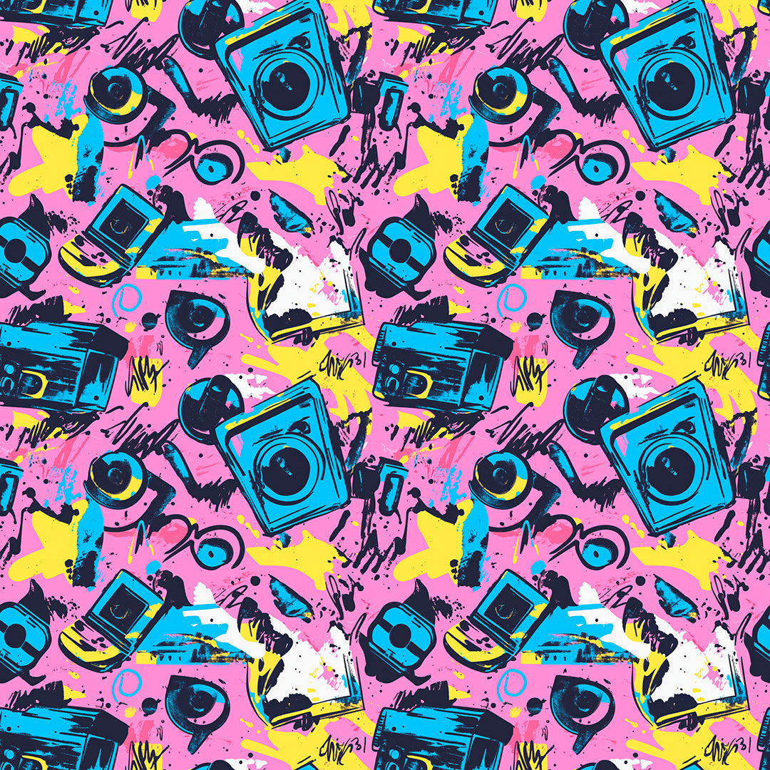 Pop-Art Tapete Retro Kameras Selbstklebend & PVC-frei – by PCC FoliaConcept