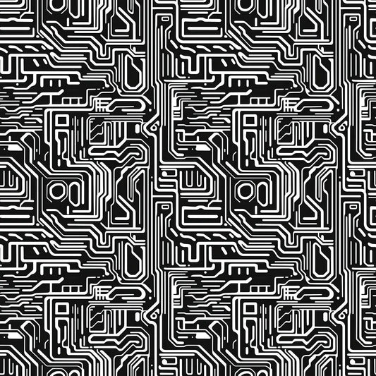 Gaming Tapete Monochrome Circuit – abstraktes Leiterplatten-Design in Weiss auf tiefem Schwarz