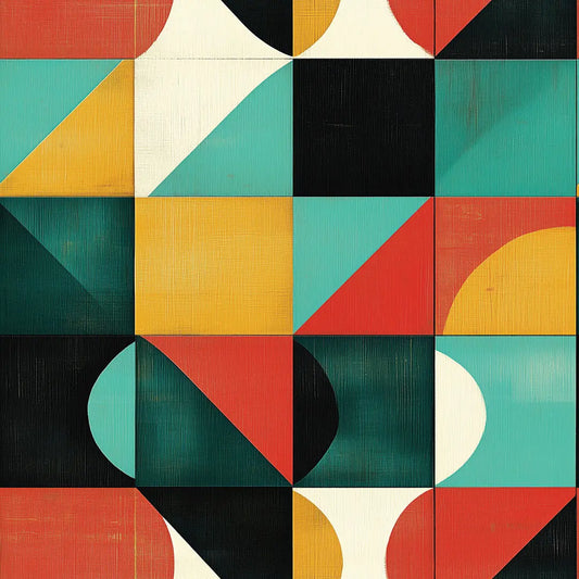 ✅ Selbstklebende Tapete ✅ Buntes Retro-Muster in Rot, Gelb, Grün & Schwarz – geometrisches Design – stylische Wandgestaltung – Pimp My Wall