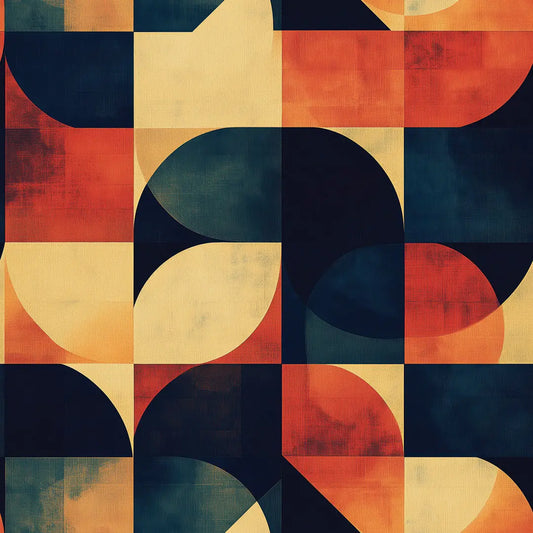 ✅ Retro-Tapete selbstklebend ✅ Warmes Farbspiel in Rost, Gelb & Blau – geometrisches Design für stilvolle Wandgestaltung – Pimp My Wall