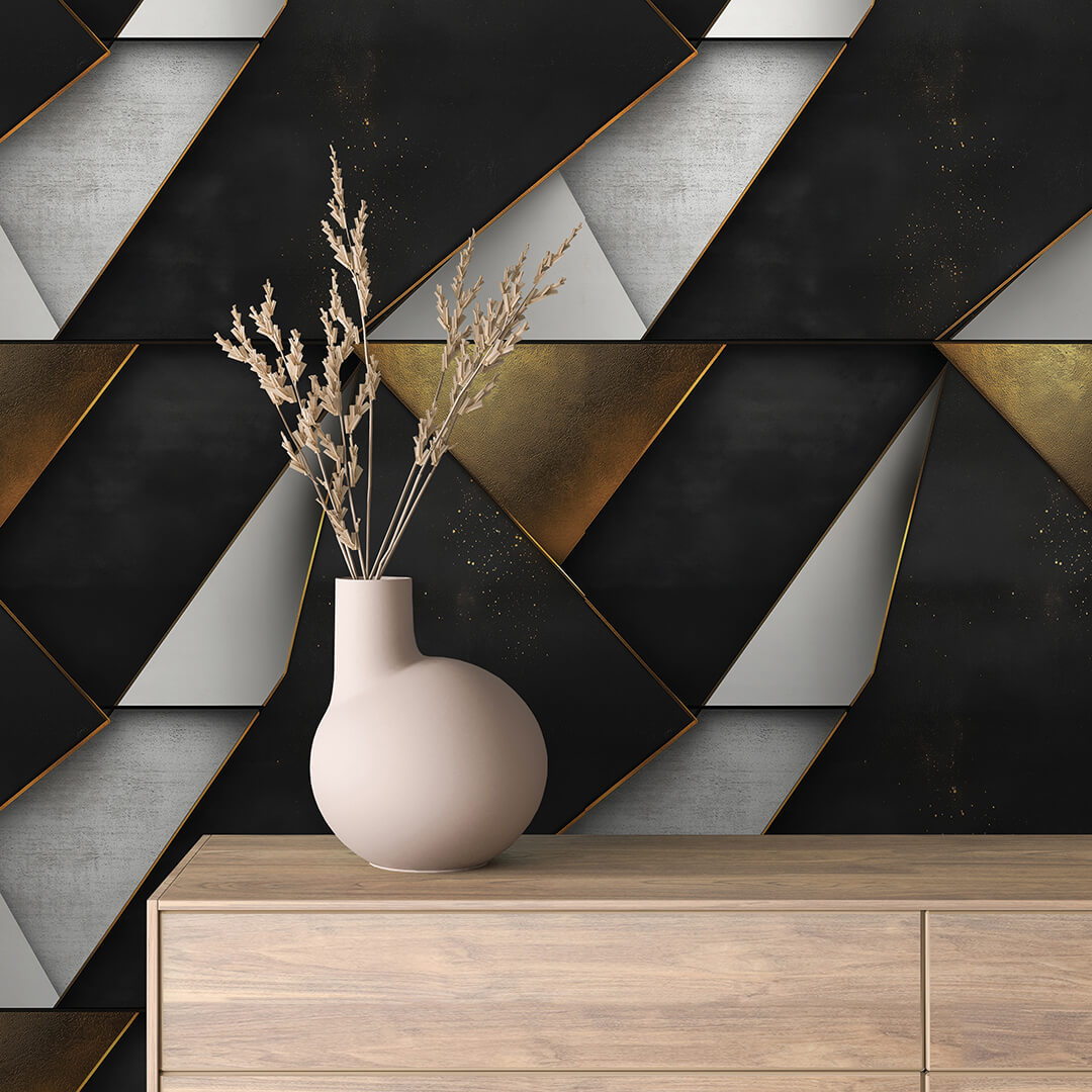 Schwarz Gold Silber Dreiecke Geometrisch