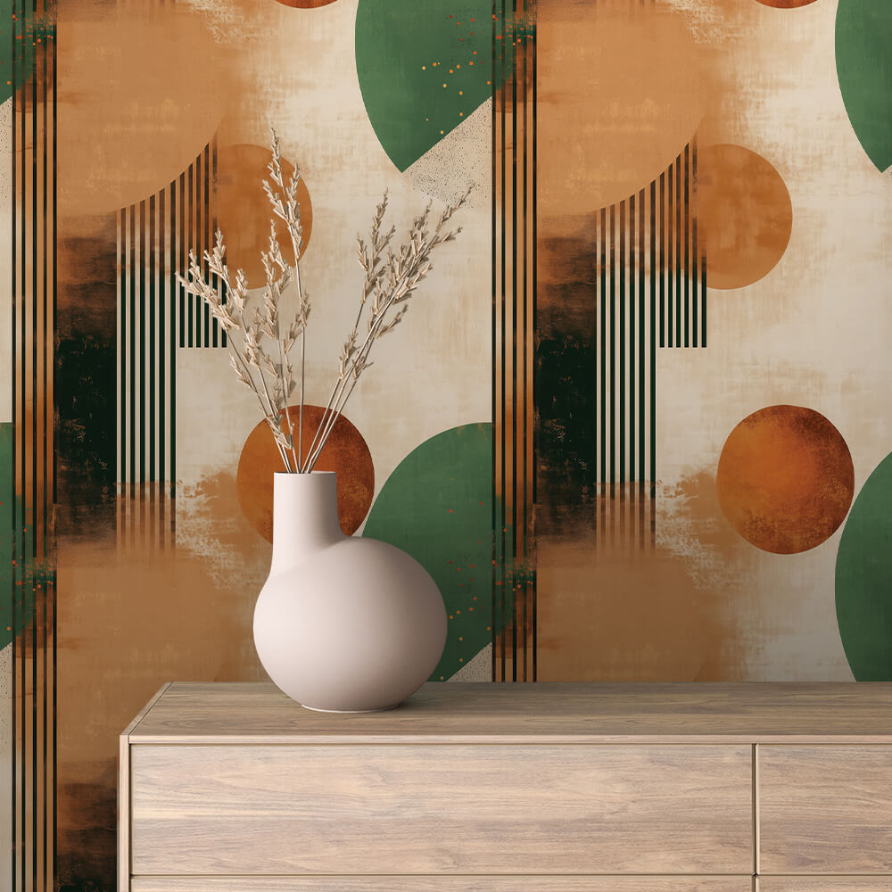 Retro Grün-Orange Linien Geometrisch