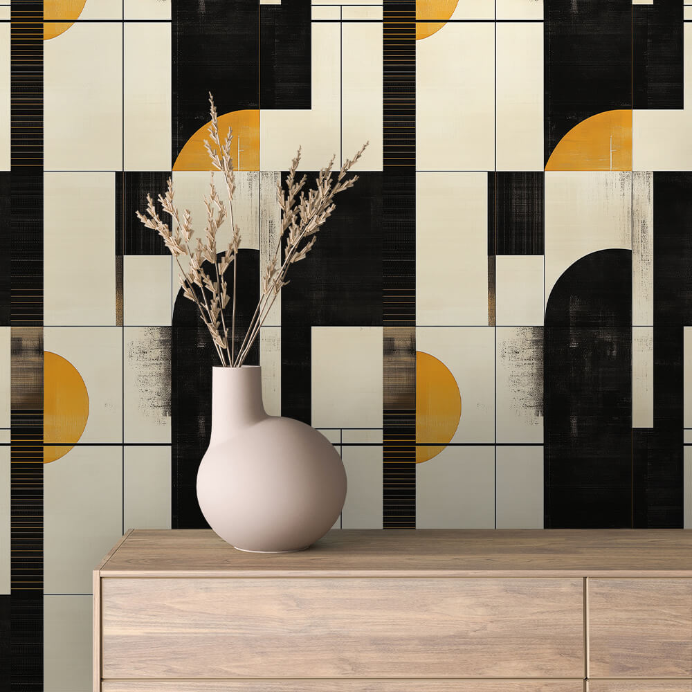 Schwarz Beige Linien Muster Geometrisch