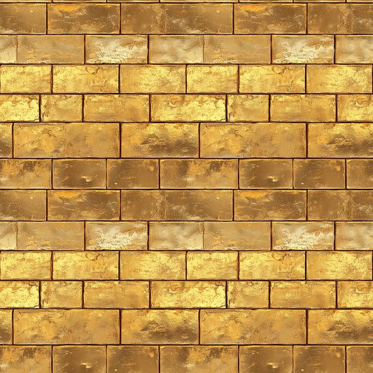 Goldene Tapete mit glänzender Ziegelsteinoptik in edlem Goldton, ideal für luxuriöse Wohnräume.