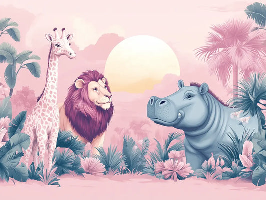 Fototapete Kinderzimmer Safari Sonnenuntergang Rosa Detailansicht – Rosa, Lila, Blaugrau, Tuerkis, Pfirsich, selbstklebend