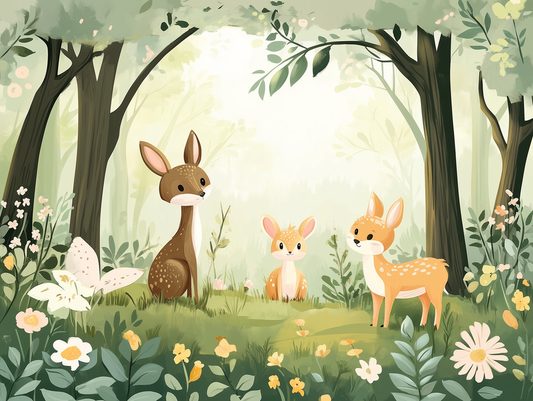 Rehkitz im Blütenwald Kinderzimmer-Fototapete-Wandtatoo-selbstklebend