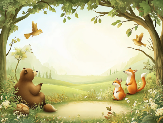 Fuchs & Bär im Grünen Kinderzimmer-Fototapete-Wandtatoo-selbstklebend