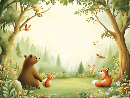 Waldfreunde im Morgengrau Kinderzimmer-Fototapete-Wandtatoo-selbstklebend