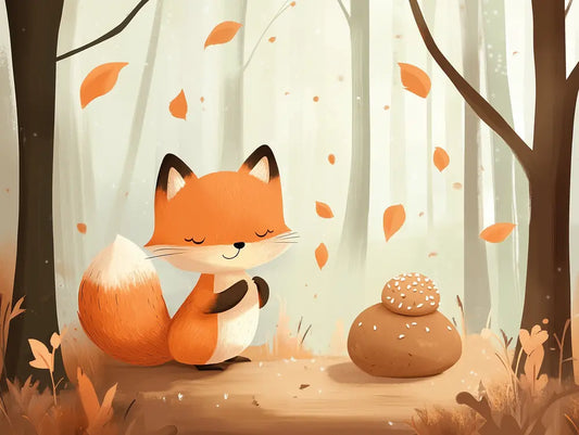 Fototapete Kinderzimmer Fuchs im Herbstwald Detailansicht – Orange, Braun, Creme, Kupfer, Beige, selbstklebend