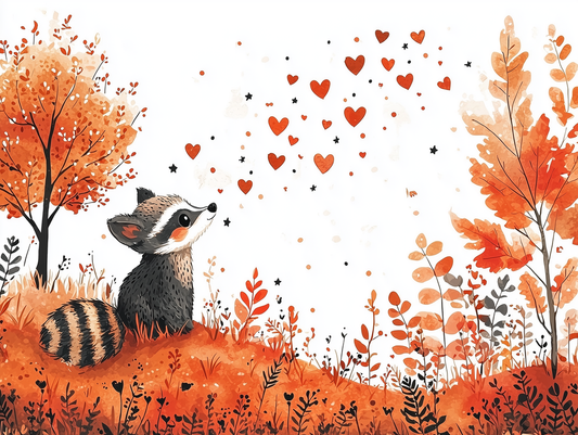 Waschbärliebe Kinderzimmer-Fototapete-Wandtatoo-selbstklebend