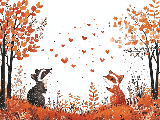 Herzensfreunde im Herbstlaub Kinderzimmer-Fototapete-Wandtatoo-selbstklebend