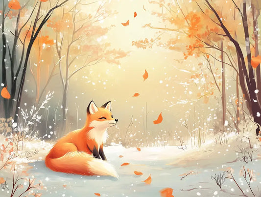 Fuchs im Schneegold Kinderzimmer-Fototapete-Wandtatoo-selbstklebend
