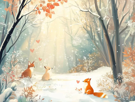Fototapete Kinderzimmer Fuechse Herbstwald Detailansicht – Orange, Tuerkis, Pfirsich, Beige, Rostbraun, selbstklebend