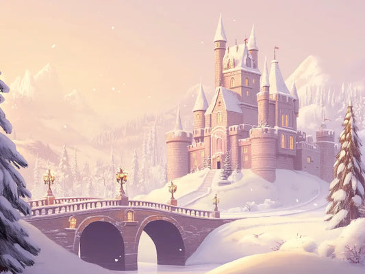 Fototapete Kinderzimmer Winterschloss Schnee Detailansicht – Rosa, Lila, Weiß, Pfirsich, Dunkelblau, selbstklebend