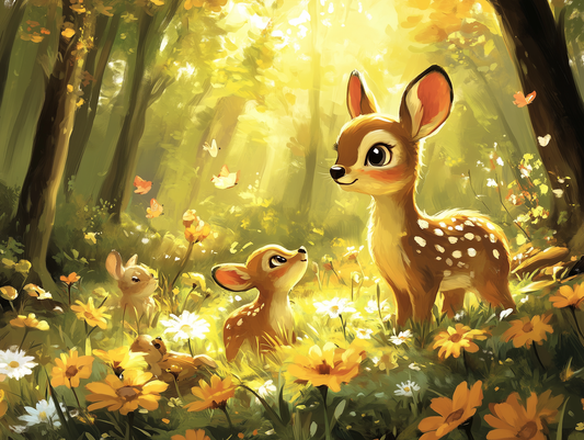 Rehkitz im Blütenzauber Kinderzimmer selbsklebende Fototapete