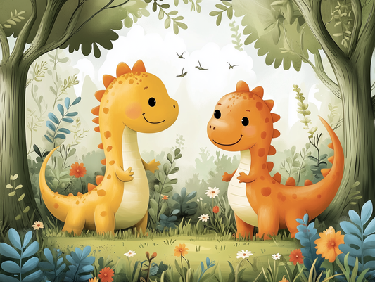 Dino-Freunde im Urzeitwald Kinderzimmer selbsklebende Fototapete