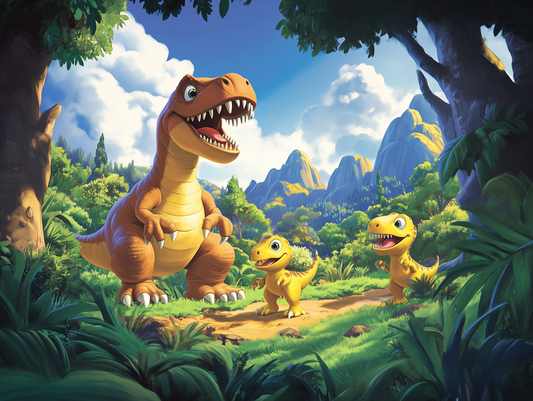 Dino-Familie auf Expedition Kinderzimmer selbsklebende Fototapete