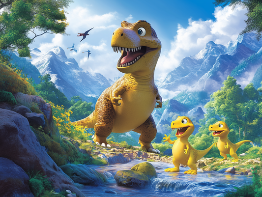 Dino-Familie auf Wanderschaft Kinderzimmer selbsklebende Fototapete