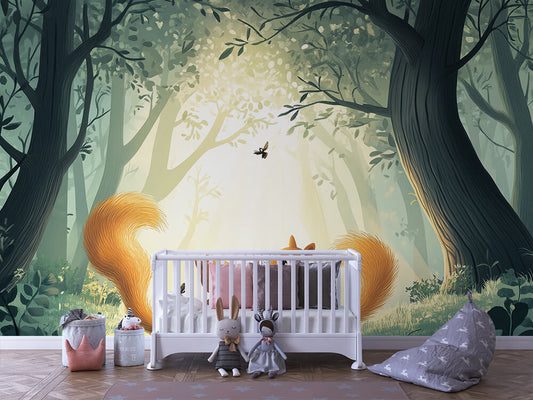 Eichhörnchen im Morgenlicht Kinderzimmer selbsklebende Fototapete