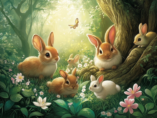 Hoppelglück im Frühlingswald Kinderzimmer selbsklebende Fototapete