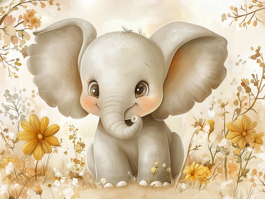 Kleiner Elefant im Blütenzauber Kinderzimmer selbsklebende Fototapete