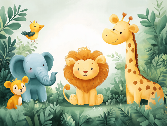 Safari Freunde im Dschungel Kinderzimmer selbsklebende Fototapete