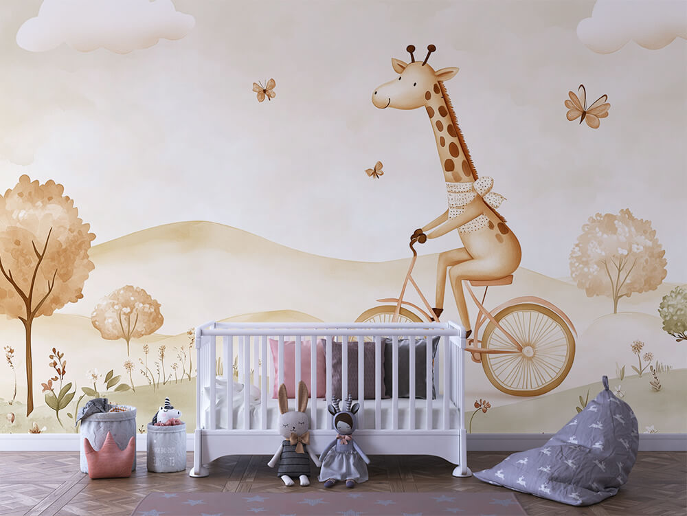 Giraffenfahrt im Frühlingswind Kinderzimmer selbsklebende Fototapete