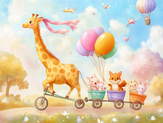 Tierfreunde auf Ballonfahrt Kinderzimmer selbsklebende Fototapete