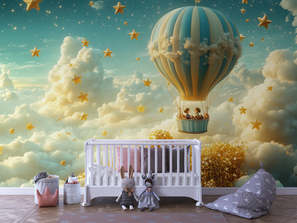 Goldene Wolkenreise Kinderzimmer selbsklebende Fototapete