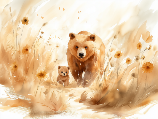 Bärenstark durch die Blüten Kinderzimmer selbsklebende Fototapete