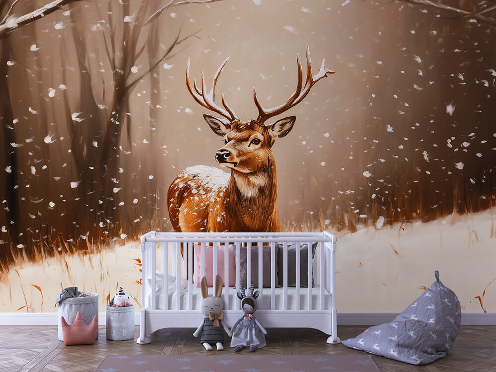 König des Winterwaldes Kinderzimmer selbsklebende Fototapete