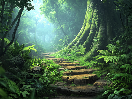 Fototapete Dschungelstufen » Uriger Tropenpfad mit Steinstufen für abenteuerliche Raumgestaltung hochwertige Qualität Made in Germany von PCC FoliaConcept