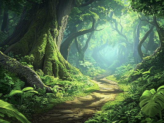 Fototapete Waldpfad im Zauberlicht » Märchenhafter Urwald mit mystischer Lichtstimmung Hochauflösend & in Premiumqualität PCC FoliaConcept