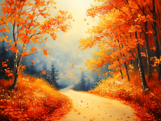 Fototapete mit Herbstweg & Farbspiel » Leuchtende Naturkulisse Gemütliche Raumatmosphäre Nur bei PCC FoliaConcept