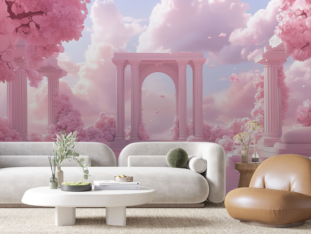 Fototapete rosa Rosentempel » Traumhafte Fantasielandschaft Himmlisches Design Nur bei PCC FoliaConcept