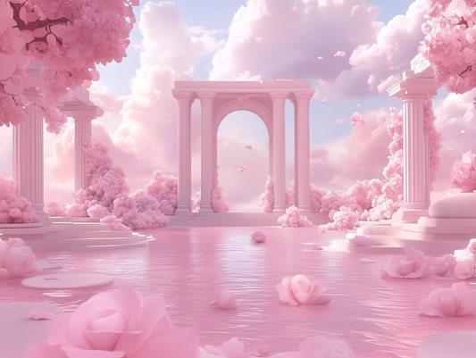 Fototapete rosa Rosentempel » Traumhafte Fantasielandschaft Himmlisches Design Nur bei PCC FoliaConcept