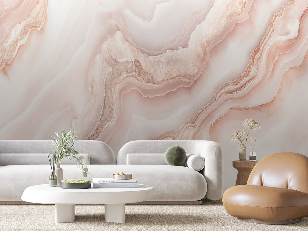 3D Marmor-Design in Rosé mit weichen Strukturen Helle Farbwirkung & selbstklebend PVC-frei – Pimp My Wall