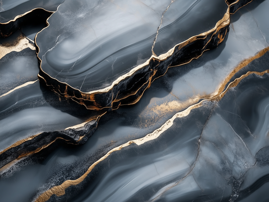 3D Marmoroptik in Dunkelgrau mit goldenen Details Ausdrucksstarke Tiefe & selbstklebend PVC-frei – Pimp My Wall