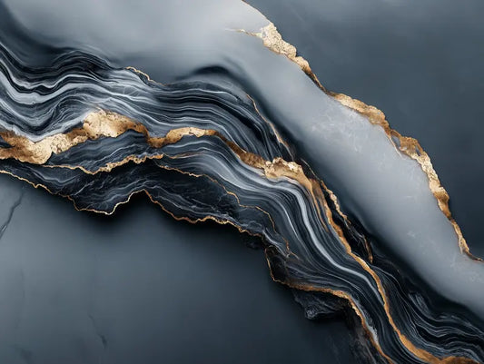 Fototapete Marmor Gletscher Goldadern Nahansicht – Eisgrau, Hellgrau, Gold, Silber, selbstklebend