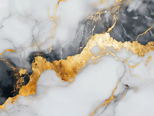 Fototapete Marmor Eleganz Weiß Gold Nahansicht – Reinweiß, Gold, Hellgold, Cremeweiß, selbstklebend