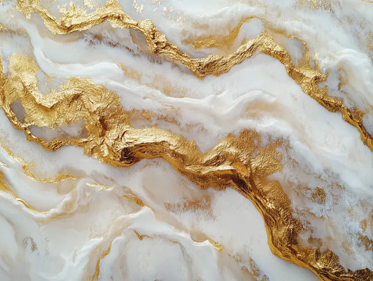 Fototapete Marmor Gold Wolkig Nahansicht – Weiß, Gold, Cremegelb, Perlweiß, selbstklebend