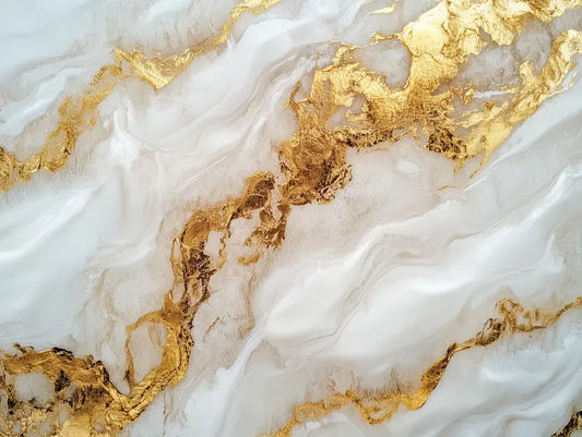 Fototapete Marmor Wellenmarmor Weißgold Nahansicht – Weißgold, Perlmutt, Cremeweiß, Gold, selbstklebend