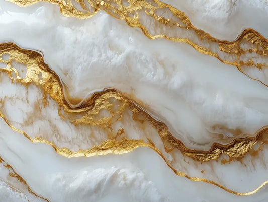 Fototapete Marmor Naturmarmor Weiß Goldadern Nahansicht – Naturweiß, Gold, Perlmutt, Creme, selbstklebend