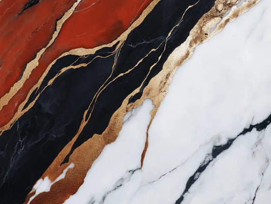 Fototapete Marmor Schwarz Weiß Rot Look Nahansicht – Schwarz, Weiß, Rot, Gold, selbstklebend