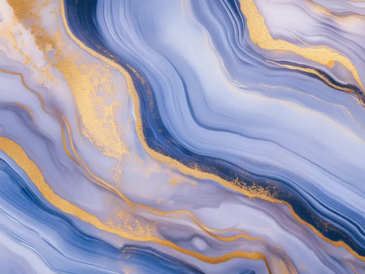 Fototapete Marmor Blue Serenity Nahansicht – Blau, Marineblau, Gold, Silber, selbstklebend